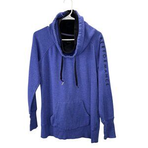 Calvin Klein Performance Sweatshirt M Blue Spellout Logo Cowl Neck Drawstring